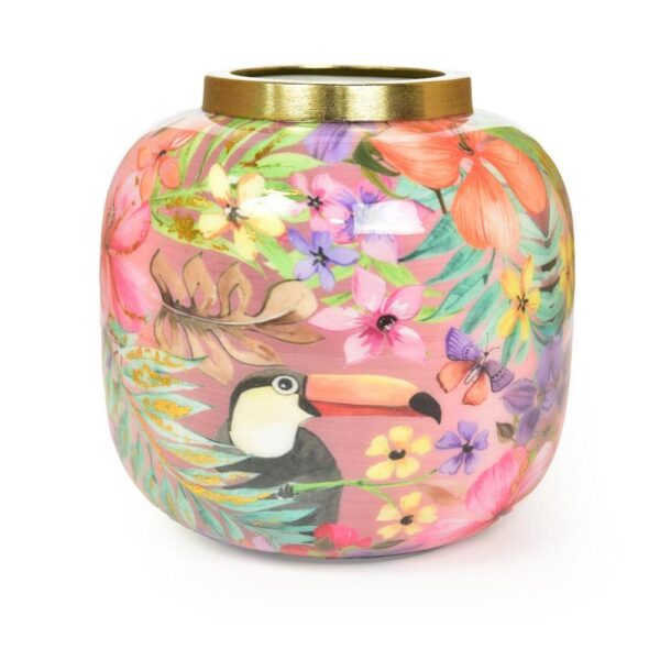 Vaso in Metallo Decorato Enamel Oro 16.5 x 16.5 x h.16 Cm Mercury 21208