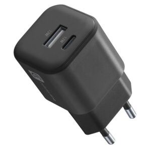 Caricabatterie da rete 1 USB-A e 1 USB-C 12W universale colore nero CellularLine ACH2USB12WSMLK