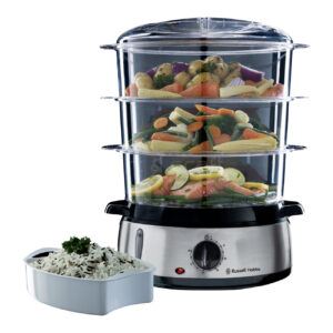 Russell Hobbs 19270-56 Vaporiera 3 Cestelli 800W 9L Nero e Acciaio Inox Timer