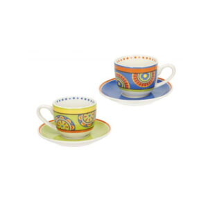 Tazzine Caffè Brandani Mediterranea Set 2 Porcellana 100ml Diametro 6,5cm