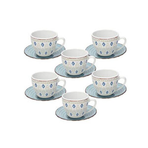 Set 6 Tazzine Caffè con Piatto Tognana Casablanca Porcellana Multicolore Geometrico
