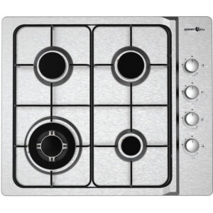 Smartway PG60LSM Piano Cottura a Gas 4 Fuochi Inox Griglie Ghisa 59x50 cm