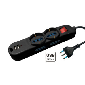 Nova Line Multipresa 2 Schuko 4 Bivalenti 2 USB Nero