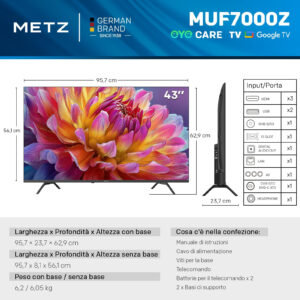 Smart Tv Metz 43MUF7000Z 43" 4K UHD HDR10 Dolby Vision Atmos Google Tv 3 1 297