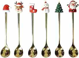 Cucchiaini Natalizi Brandani Dorati Acciaio Inox Silicone Set 6 Pezzi