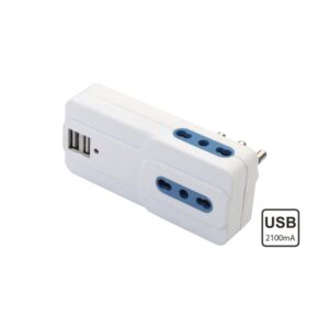 Nova Line Adattatore Spina 16A 3 Prese Bipasso con 2 USB Bianco
