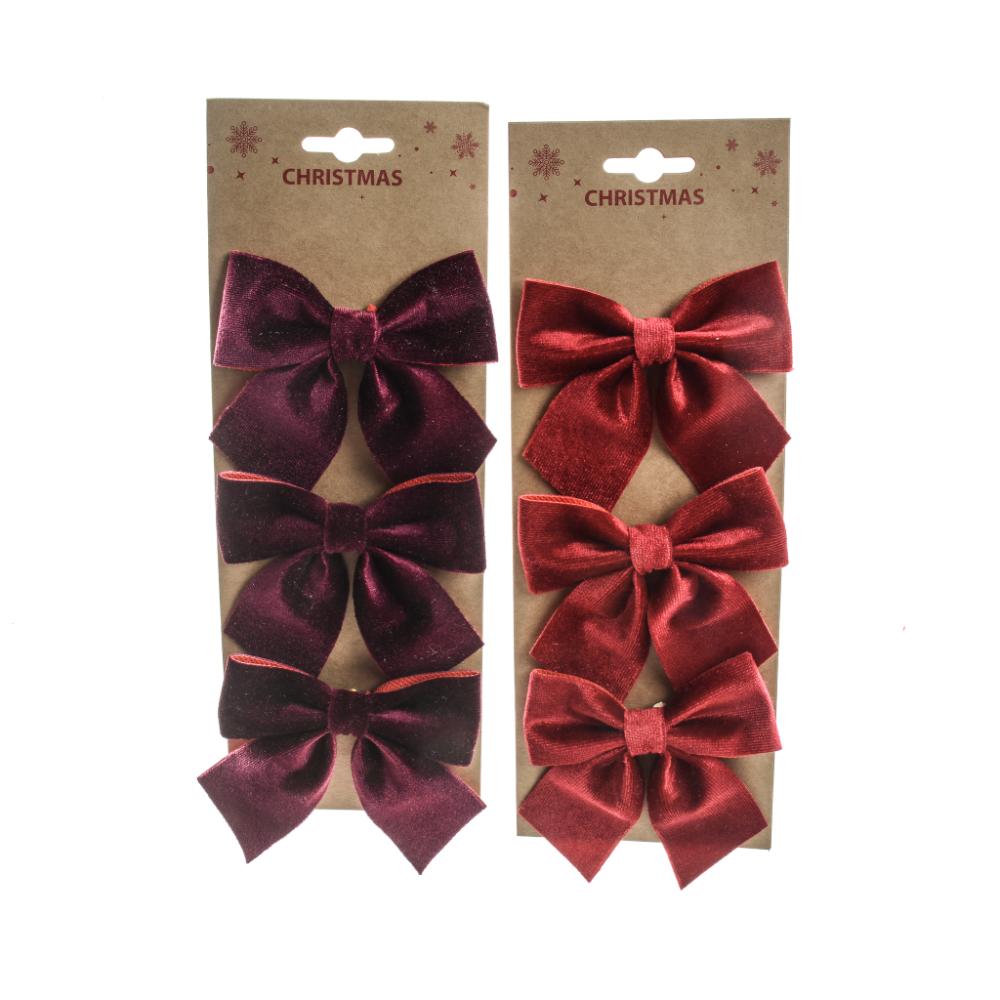 Set 3 fiocchi in velluto 10X11Xh.4 cm colori assortiti  - Mercury 53626MEY