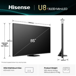 Hisense 85U8Q Smart TV 85 pollici 4K Ultra HD Mini LED ULED Nero Grigio