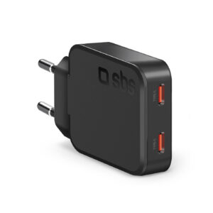 Caricabatterie USB-C SBS Ultra Slim 65W Doppio Nero