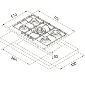 Franke FHSL 755 4 GAV TC XS C Piano Cottura Gas 5 Fuochi 75 cm Da Incasso Inox 3 1 93