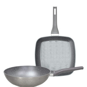 Set Wok + Grill Tognana Deep Moon 2 Pezzi Wok 28 cm + Grill 28x28 cm Alluminio Forgiato Grigio Induzione