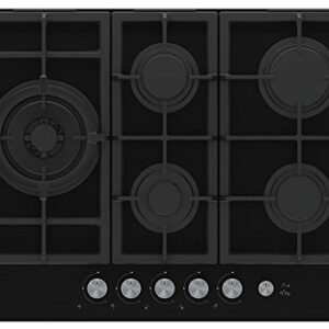 Beko HILL75235S Piano Cottura a Gas da Incasso 75 cm 5 Fuochi Wok Vetro Nero Griglie Ghisa