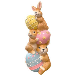 Decorazione Pasquale Brandani Coniglietti in Festa Resina 20x20x48cm