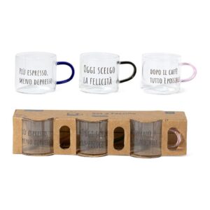 SET 3 TAZZINE CAFFE' BOROSILICATO 100ML SCRITTE AS