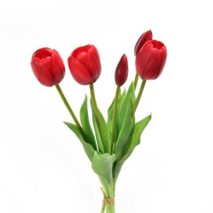 Bouquet Artificiale Mercury 5 Tulipani Rossi Gomma 39 cm