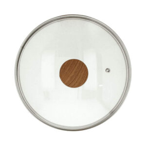Coperchio in Vetro Tognana Stone and Wood 28 cm Trasparente Bordo Acciaio Inox Foro Sfiato Vapore Manico Legno