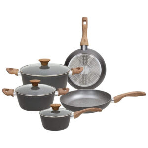 Batteria di Pentole e Padelle Tognana Great Stone 8 Pezzi Alluminio Forgiato Antiaderente 4 Strati Induzione Grigio