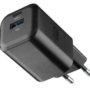 Cellularline Caricabatterie da Rete GAN 65W ACHGANENTRY2PD65WK 2 Porte USB-C USB-A Ricarica Rapida Compatto Nero