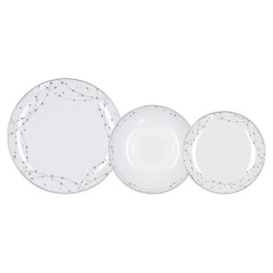 Servizio Piatti Tognana Madison Silverlight 18 Pezzi Porcellana Stelline Nere