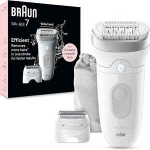 Braun Silk-épil 7 SE7-000 Epilatore Wet & Dry Testina Larga MicroGrip 40 Pinzette Argento