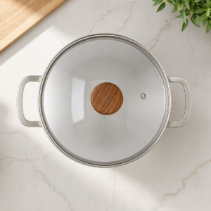 Coperchio in Vetro Tognana Stone & Wood 32 cm Manico Effetto Legno