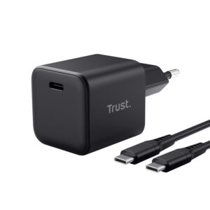 Trust Maxo 26046 Caricabatterie USB-C GaN 65W Ricarica Rapida PD 3.0 Nero con Cavo 2m