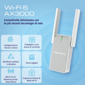 Keenetic Buddy 6 Range Extender Wi-Fi 6 Mesh AX3000 Dual-Band Porta Gigabit Ethernet KN-3411 3 1 44