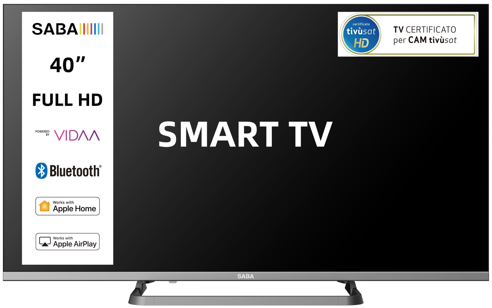 Saba SA40SM10VDA Smart TV LED 40" Full HD VIDAA TivuSAT Triplo Tuner DVB-T2/C/S2 Dolby Audio Wi-Fi 1 0 100
