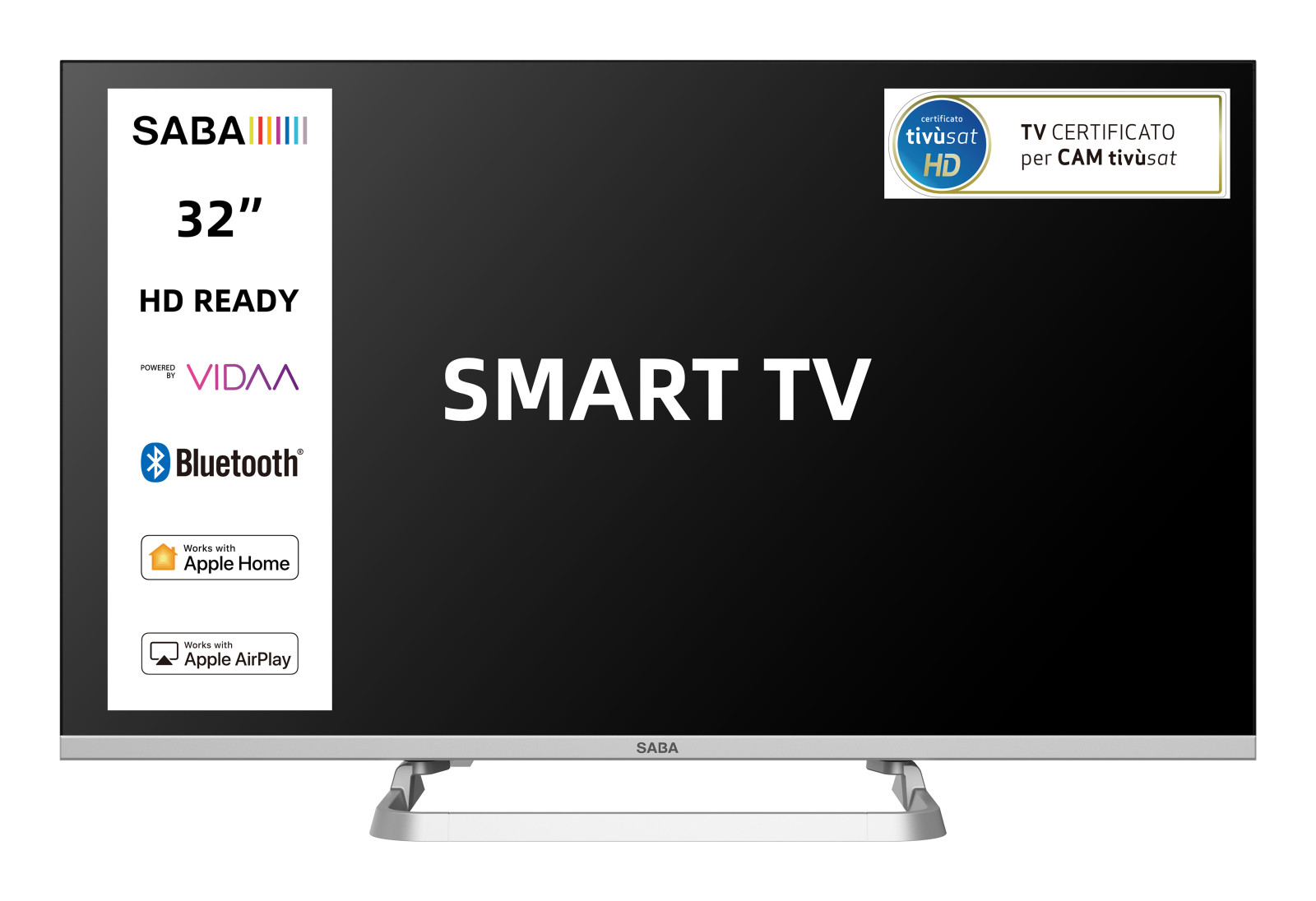 Saba SA32SM10VDA Smart TV 32" HD Ready LED VIDAA Triplo Tuner DVB-T2/C/S2 HEVC TivuSAT Dolby Audio Wi-Fi 1 0 101