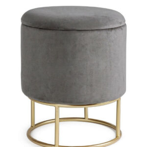 Sgabello Contenitore Bizzotto Polina Grigio Opal Velluto Ø34,5x45 cm Gambe Oro