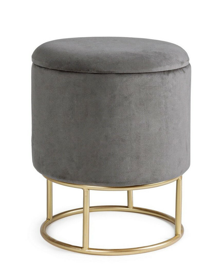 Sgabello Contenitore Bizzotto Polina Grigio Opal Velluto Ø34,5x45 cm Gambe Oro 1 0 13