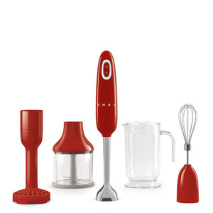 Smeg HBF02RDEU Frullatore a Immersione 700W 4 Velocità Turbo Flowblend Rosso 50's Style con Accessori