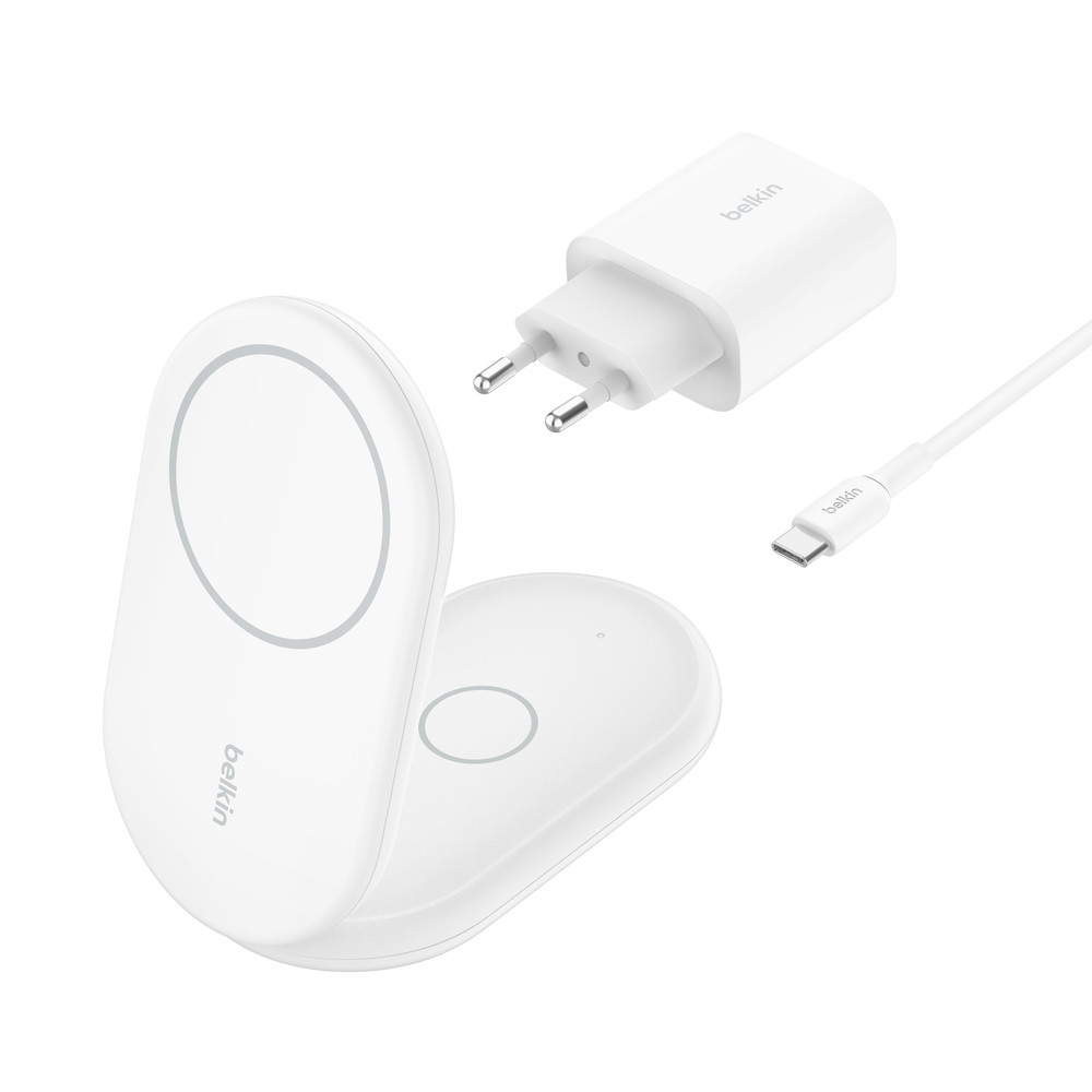 Belkin Caricabatterie Wireless 2-in-1 Pieghevole BoostCharge WIZ028VFWH Qi2 15W MagSafe Bianco 1 0 304