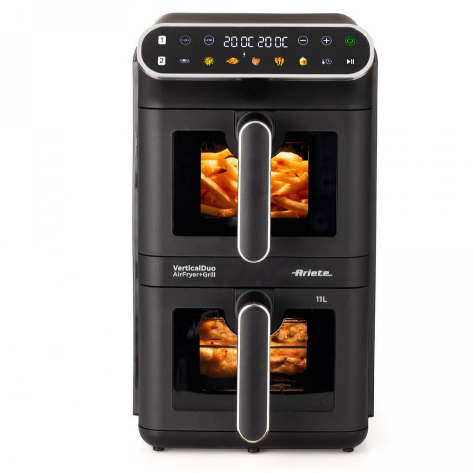 Ariete 4640 Friggitrice ad Aria Doppia Verticale 11L 2460W 2 Cestelli Sync Dual 6 Programmi Grill 200°C Nero 1 0 38