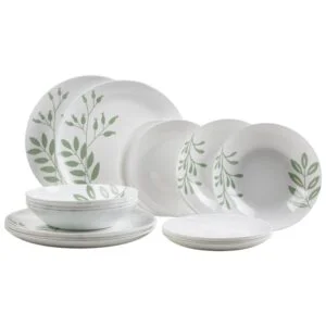 SET TAVOLA 18PZ VETRO OPALE BIANCO DELY VERDE