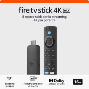 Amazon Fire TV Stick 4K Max Streaming Media Player Wi-Fi 6E Dolby Vision Dolby Atmos 16GB Nero 3 1 33