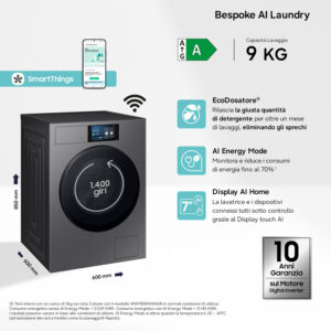 Samsung WF90F09C4SU3 Lavatrice Caricamento Frontale 9 kg 1400 Giri/min Classe A Ecodosatore AI EcoBubble Wi-Fi Dark Silver 4 2 53