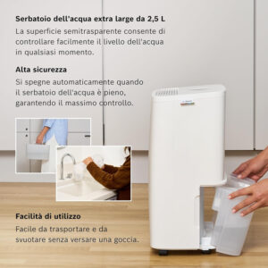 Bosch Dry 1000 Deumidificatore 10L/24h 2,5L 36dB 40m³ Bianco 5 4 97