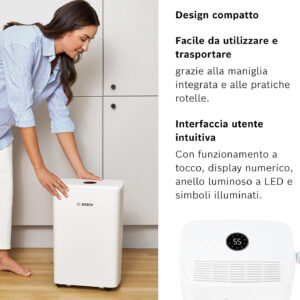 Bosch Dry 1000 Deumidificatore 10L/24h 2,5L 36dB 40m³ Bianco 6 5 89