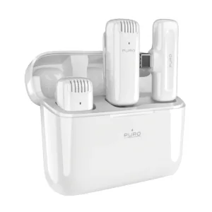 Puro PUCWM1WHI Kit 2 Microfoni Wireless Clip-On con Trasmettitore e Base di Ricarica USB-C 20m Bianco