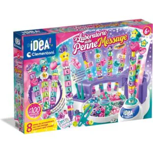 Clementoni Idea - Laboratorio delle Penne Message Kit Creativo per Bambini 6+ Anni con 100+ Accessori e 8 Penne Personalizzabili