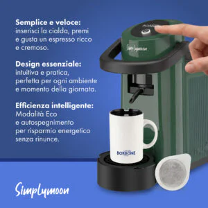 Macchina per caffè a cialde Caffè Borbone Simplymoon Macchina da Caffè a Cialde ESE 44mm – Multifunzione per Espresso, Infusi e Bevande Calde, Pressione 15 bar, Serbatoio 0.9L - Verde 6 2dceabb5 9806 4741 b77c 3de78f718320