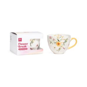 TAZZA PORCELLANA 450ML DEC.FIORI MANICO GIALLO SC.