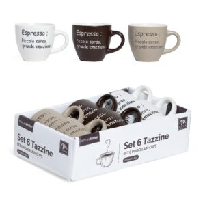 SET 6 TAZZINE CAFFE' IN PORCELLANA 100ML SCRITTE