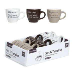 SET 6 TAZZINE CAFFE' IN PORCELLANA 100ML SCRITTE