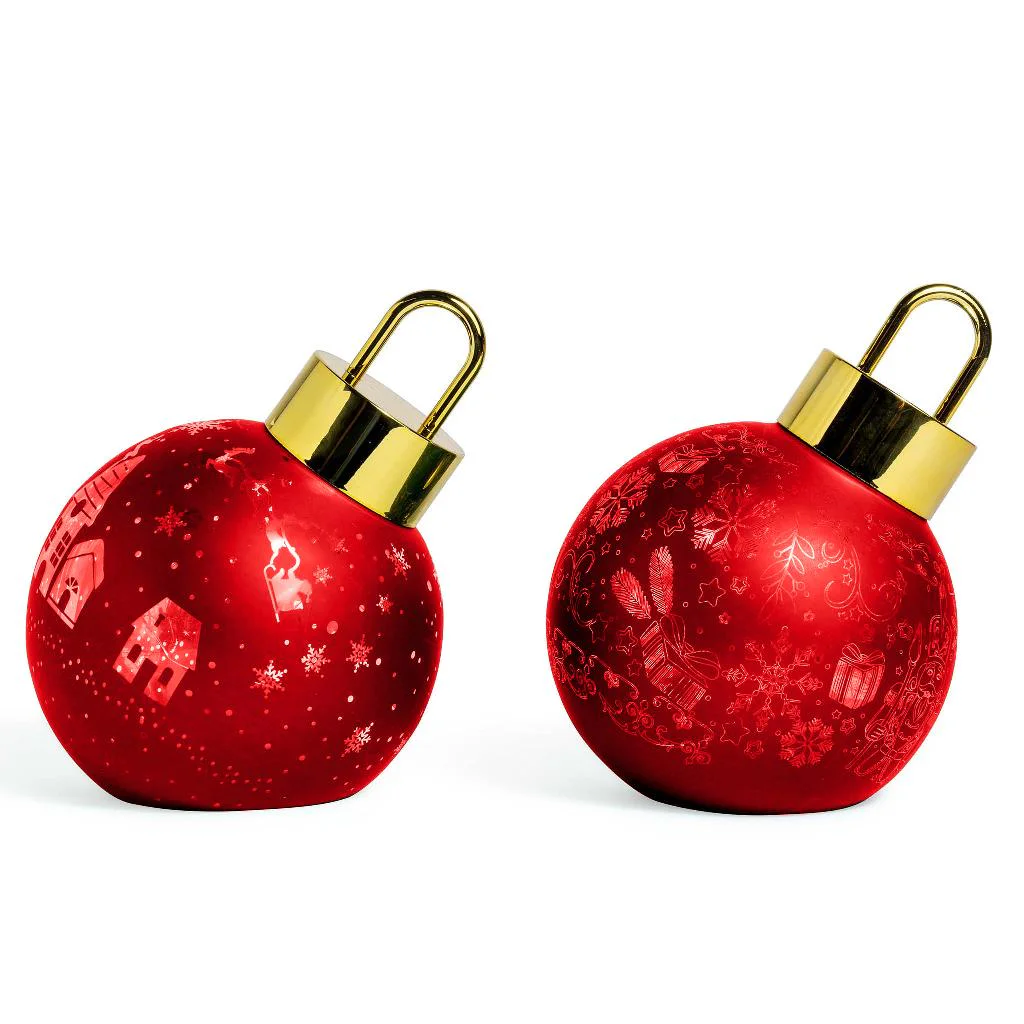 palla Natale,rossa,vetro,luci,12cm
