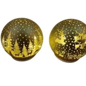 PALLA DI NATALE ORO VETRO ROTANTE CON LUCI D12CM