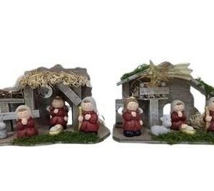 PRESEPE 5 PERSONAGGI IN CERAMICA E LEGNO H14,5CM