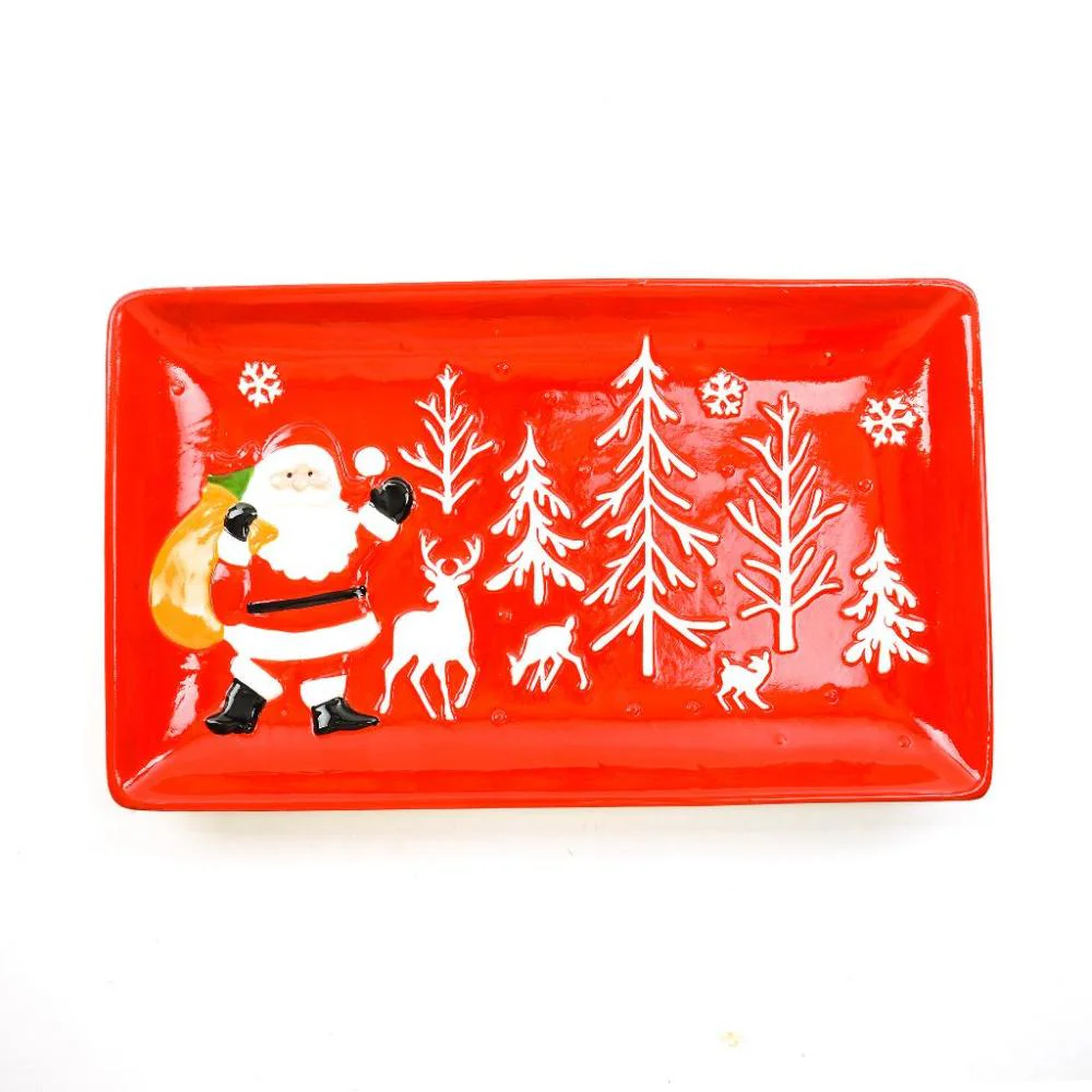 vassoio,ceramica,rosso,rettangolare,Natale,servizio