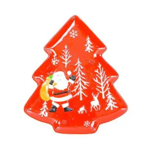 VASSOIO ALBERO IN CERAMICA ROSSO 26.5X31XH.3CM